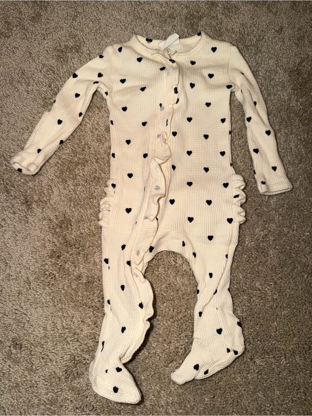 Cream Footed One-Piece with Black Heart Print - Baby Organic Cotton